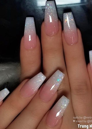 Glitter French Ombre on Coffin Nails