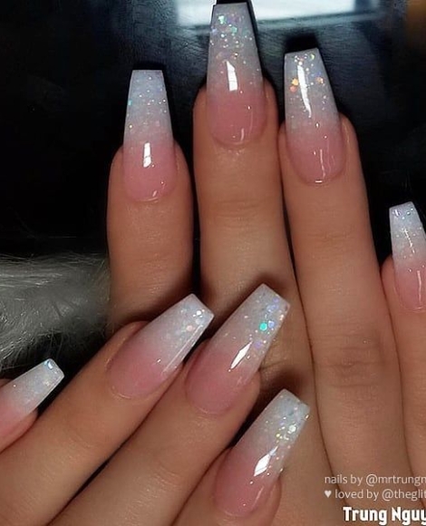 Glitter French Ombre on Coffin Nails